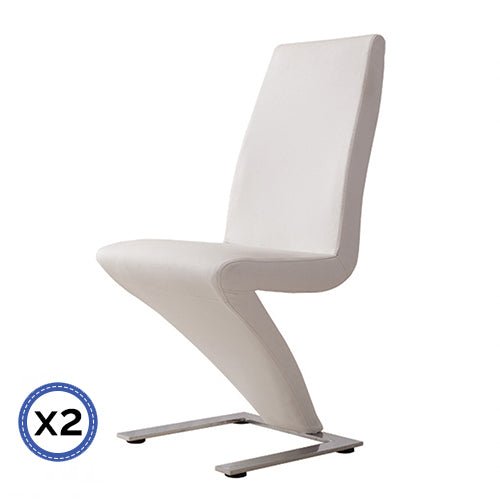 2x Z Shape White Leatherette Dining Chairs with Stainless Base - Furniture > Dining - Rivercity House & Home Co. (ABN 18 642 972 209) - Affordable Modern Furniture Australia