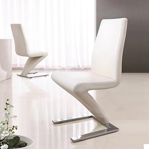 2x Z Shape White Leatherette Dining Chairs with Stainless Base - Furniture > Dining - Rivercity House & Home Co. (ABN 18 642 972 209) - Affordable Modern Furniture Australia