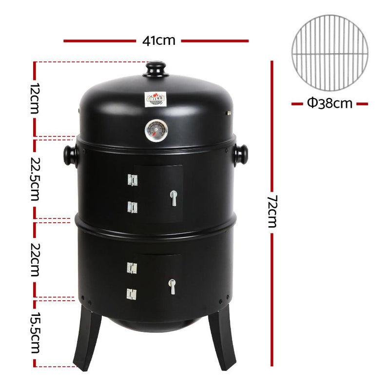 3-in-1 Charcoal BBQ Smoker - Black - Home & Garden - Rivercity House & Home Co. (ABN 18 642 972 209) - Affordable Modern Furniture Australia