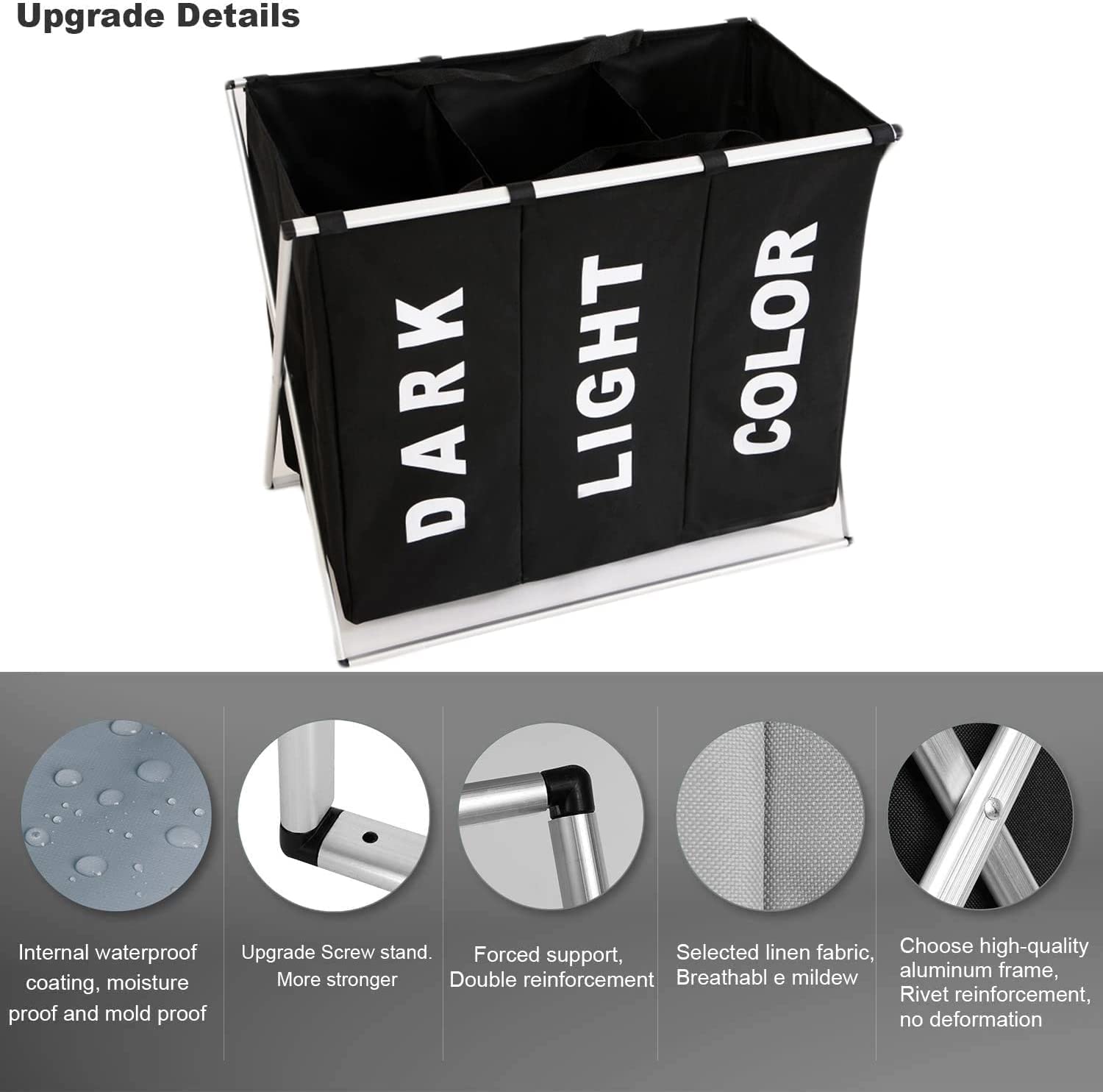 3 in 1 Large 135L Laundry Clothes Hamper Basket with Waterproof bags and Aluminum Frame (Black) - Home & Garden > Bathroom Accessories - Rivercity House & Home Co. (ABN 18 642 972 209) - Affordable Modern Furniture Australia