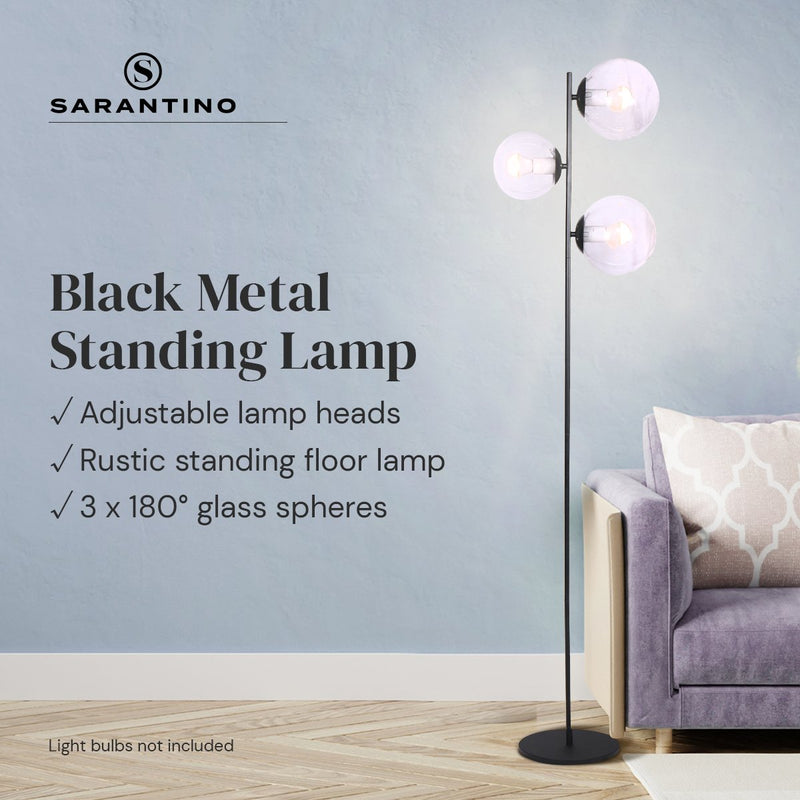 3-Light Black Metal Floor Lamp - Home & Garden > Lighting - Rivercity House & Home Co. (ABN 18 642 972 209) - Affordable Modern Furniture Australia