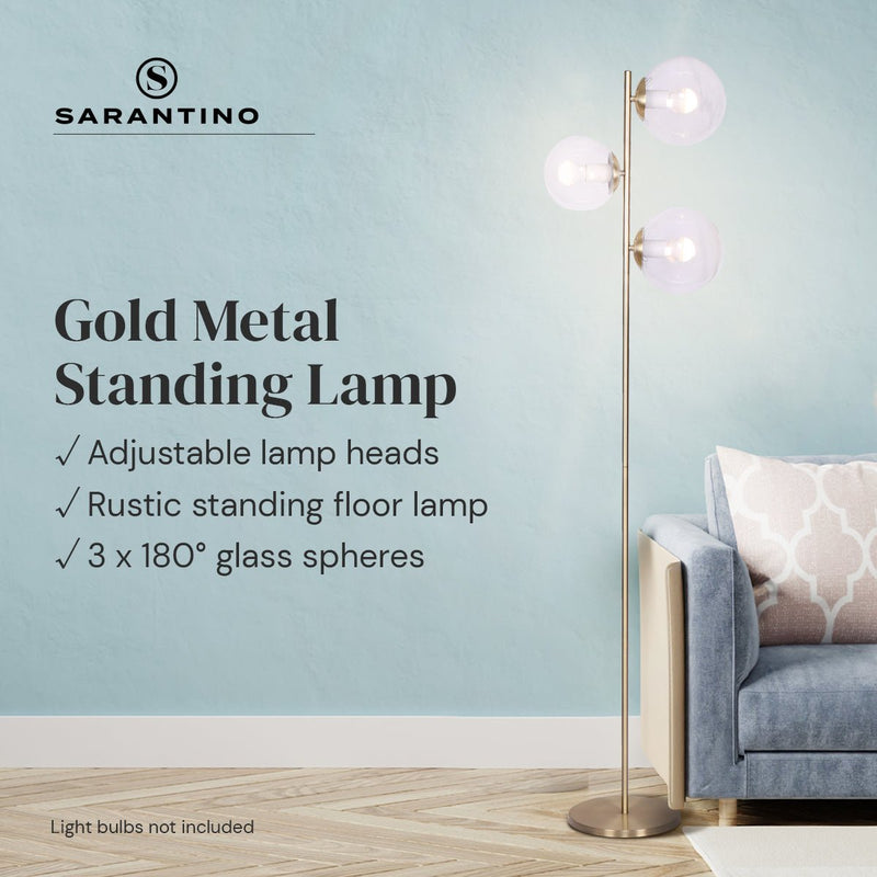 3-Light Gold Metal Floor Lamp with Glass Shades - Home & Garden > Lighting - Rivercity House & Home Co. (ABN 18 642 972 209) - Affordable Modern Furniture Australia