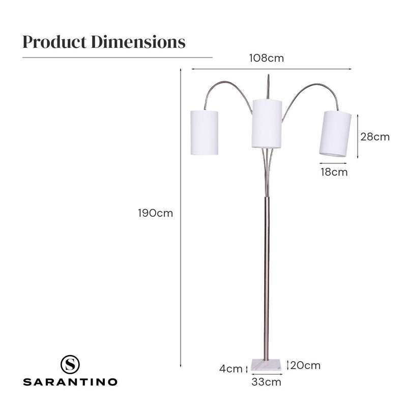 3-Light Metal Arc Floor Lamp - Nickel & Marble Finish - Home & Garden > Lighting - Rivercity House & Home Co. (ABN 18 642 972 209) - Affordable Modern Furniture Australia