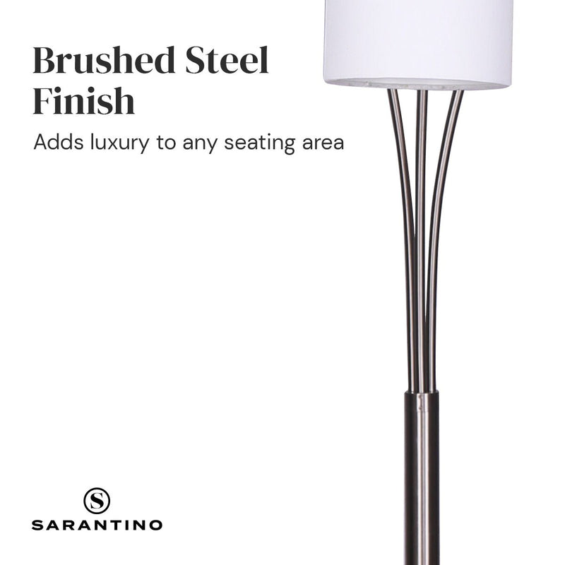 3-Light Metal Arc Floor Lamp - Nickel & Marble Finish - Home & Garden > Lighting - Rivercity House & Home Co. (ABN 18 642 972 209) - Affordable Modern Furniture Australia