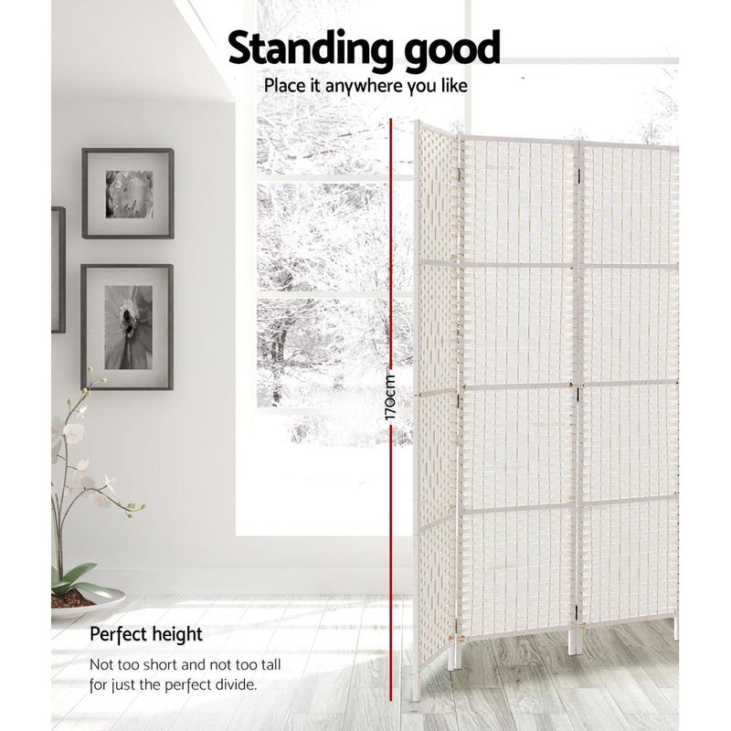 3 Panels Room Divider Screen Privacy Rattan Timber Fold Woven Stand White - Furniture > Living Room - Rivercity House And Home Co.