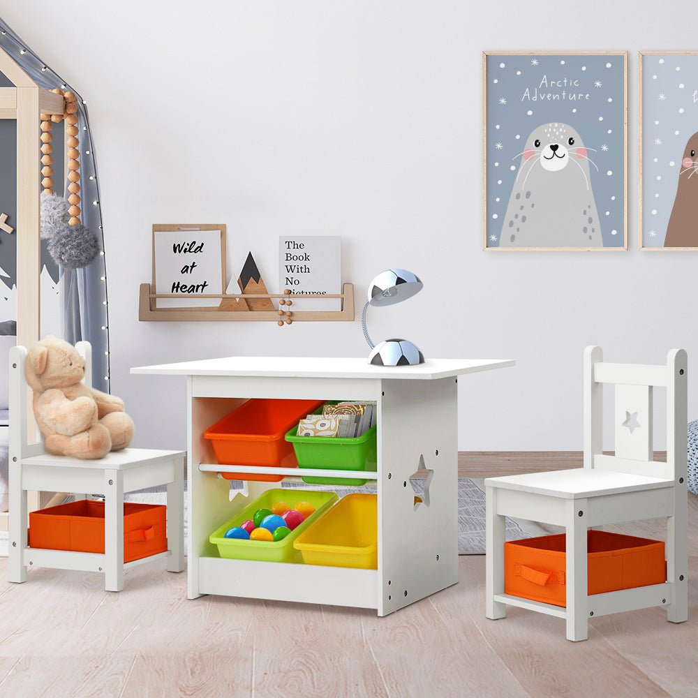 3 PCS Kids Table and Chairs Set Children Furniture Play Toys Storage B