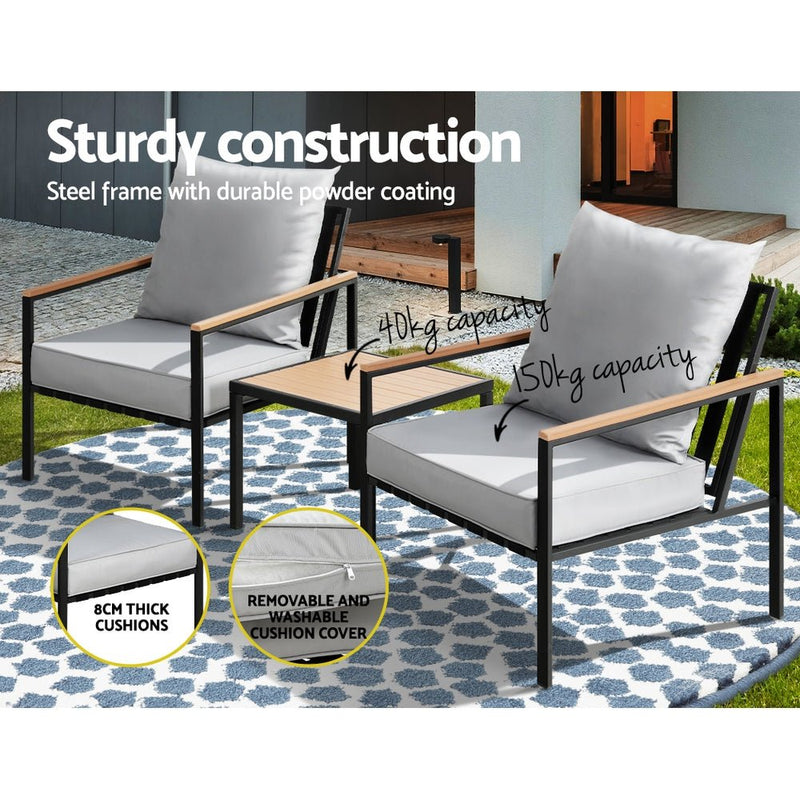 3 Piece Bistro Setting Black & Grey - Furniture > Outdoor - Rivercity House & Home Co. (ABN 18 642 972 209) - Affordable Modern Furniture Australia