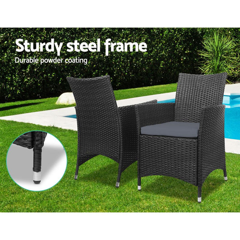 3 Piece Black Wicker Outdoor Furniture Set - Furniture - Rivercity House And Home Co.
