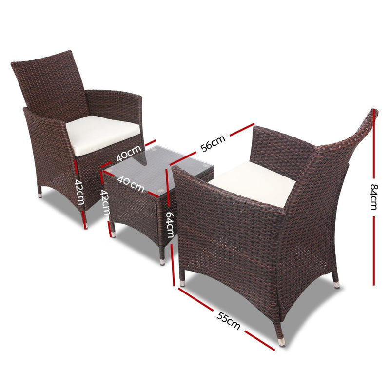 3 Piece Brown Wicker Outdoor Furniture Set - Furniture - Rivercity House & Home Co. (ABN 18 642 972 209) - Affordable Modern Furniture Australia