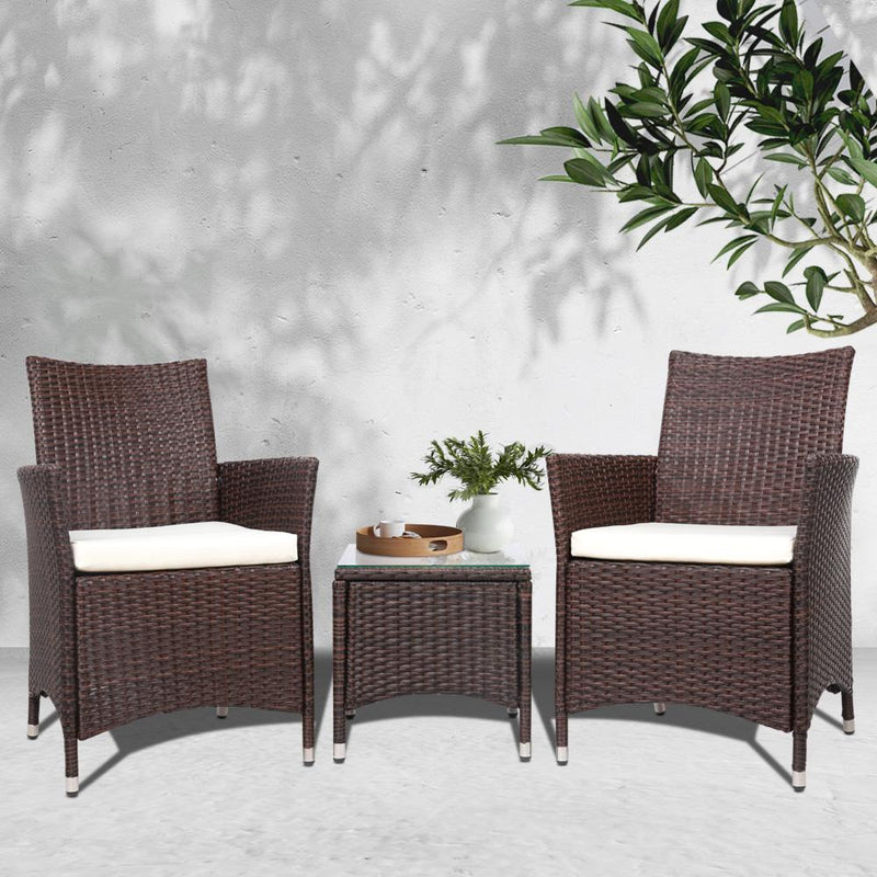 3 Piece Brown Wicker Outdoor Furniture Set - Furniture - Rivercity House & Home Co. (ABN 18 642 972 209) - Affordable Modern Furniture Australia