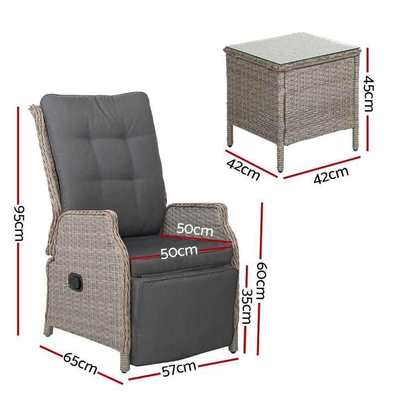 3 Piece Elizabeth Wicker Recliner Chairs with Table (Grey) - Rivercity House & Home Co. (ABN 18 642 972 209) - Affordable Modern Furniture Australia