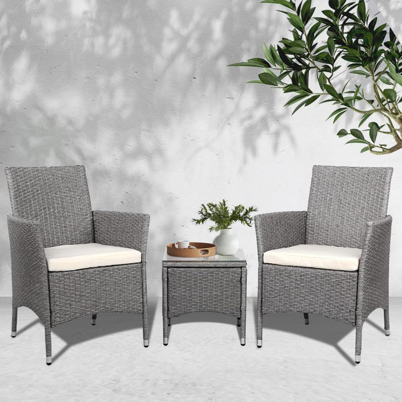 3 Piece Grey Wicker Outdoor Furniture Set - Brand - Rivercity House & Home Co. (ABN 18 642 972 209) - Affordable Modern Furniture Australia