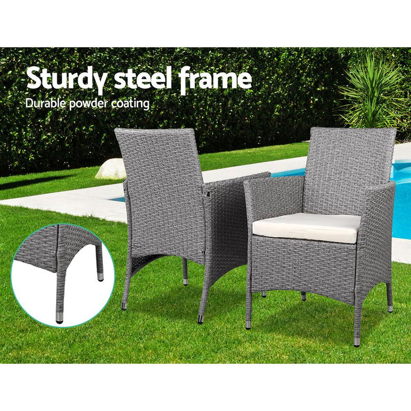3 Piece Grey Wicker Outdoor Furniture Set - Brand - Rivercity House & Home Co. (ABN 18 642 972 209) - Affordable Modern Furniture Australia