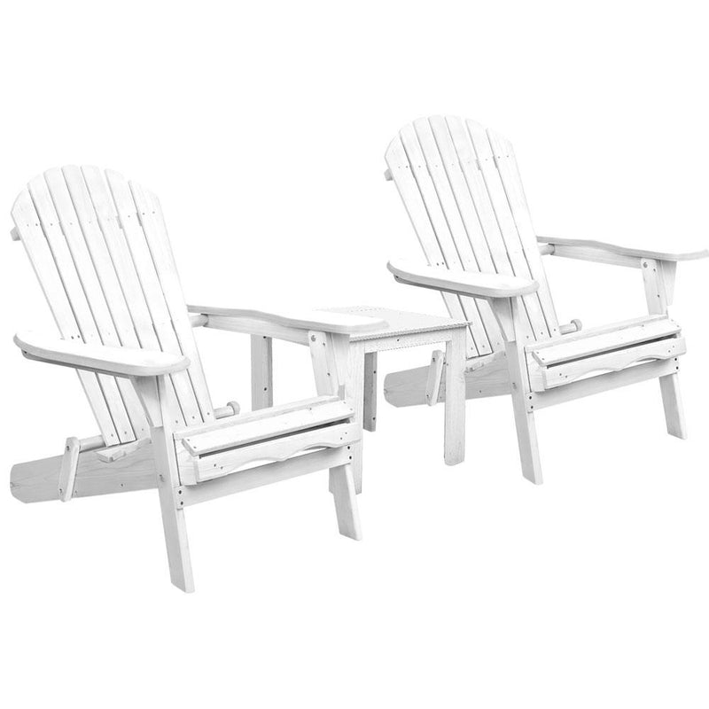 3 Piece Outdoor Adirondack Beach Chair and Table Set - White - Rivercity House & Home Co. (ABN 18 642 972 209) - Affordable Modern Furniture Australia
