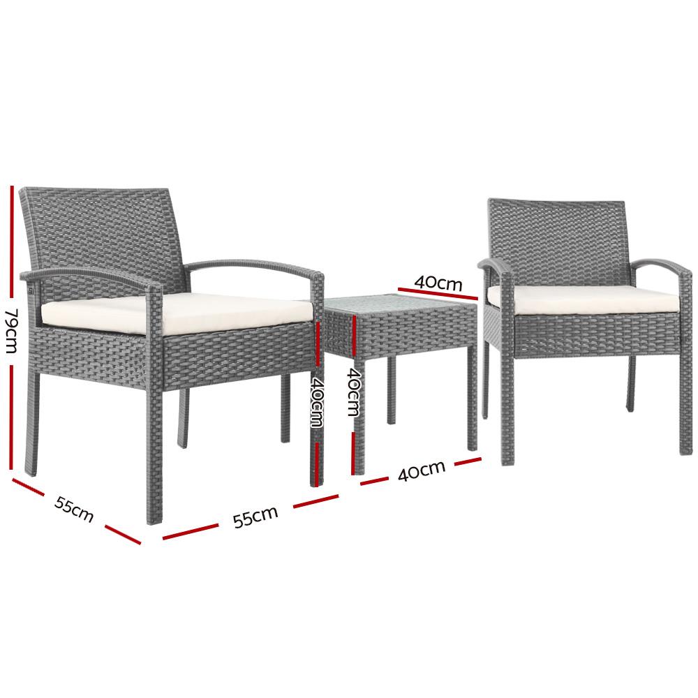 3 Piece Outdoor Set (Grey) - Brand - Rivercity House & Home Co. (ABN 18 642 972 209) - Affordable Modern Furniture Australia
