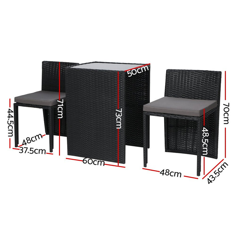 3 Piece Outdoor Wicker Dining Set - Black - Furniture > Outdoor - Rivercity House & Home Co. (ABN 18 642 972 209) - Affordable Modern Furniture Australia
