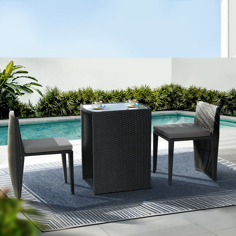 3 Piece Outdoor Wicker Dining Set - Black - Furniture > Outdoor - Rivercity House & Home Co. (ABN 18 642 972 209) - Affordable Modern Furniture Australia