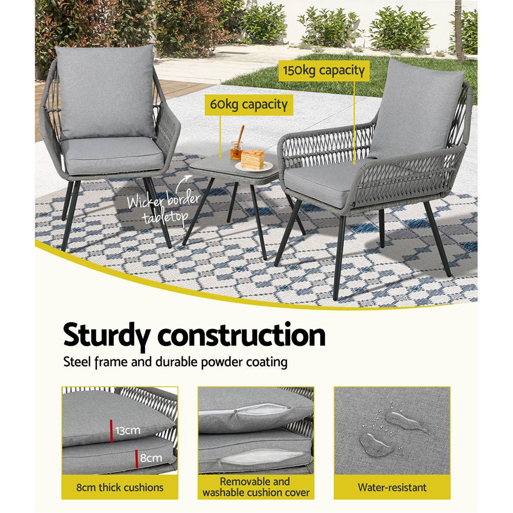3 Piece Patio Lounge Setting Grey - Furniture > Outdoor - Rivercity House & Home Co. (ABN 18 642 972 209) - Affordable Modern Furniture Australia