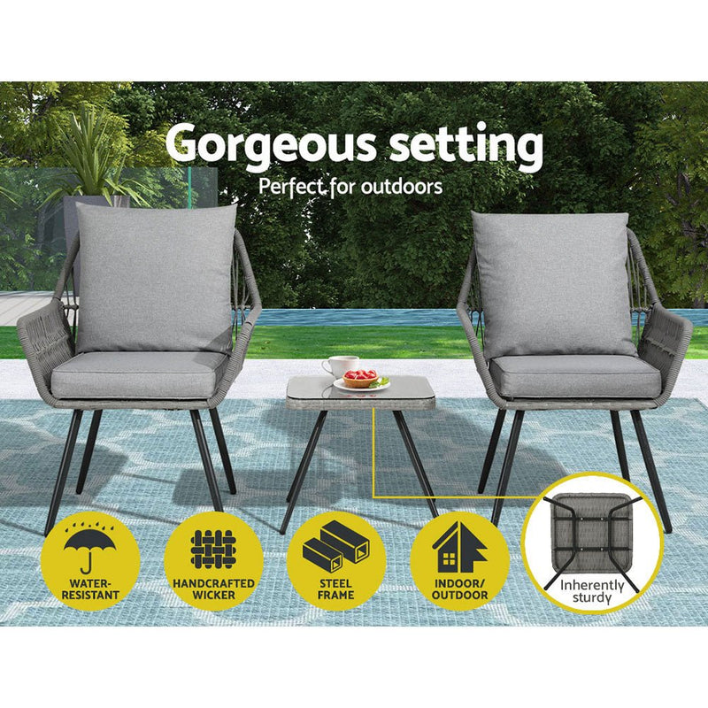 3 Piece Patio Lounge Setting Grey - Furniture > Outdoor - Rivercity House & Home Co. (ABN 18 642 972 209)