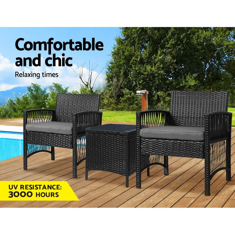 3 Piece Wicker Patio Bistro Set - Furniture > Outdoor - Rivercity House & Home Co. (ABN 18 642 972 209) - Affordable Modern Furniture Australia