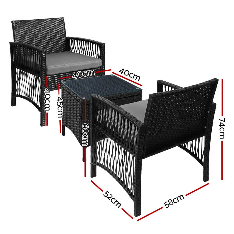 3 Piece Wicker Patio Bistro Set - Furniture > Outdoor - Rivercity House & Home Co. (ABN 18 642 972 209) - Affordable Modern Furniture Australia