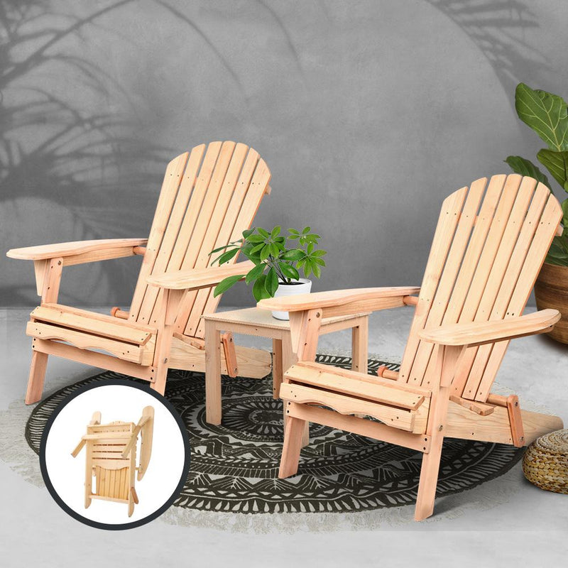 3 Piece Wooden Outdoor Beach Chair and Table Set - Rivercity House & Home Co. (ABN 18 642 972 209) - Affordable Modern Furniture Australia