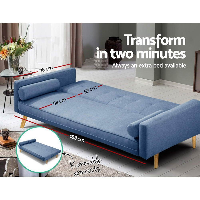 3 Seater Fabric Lounge Chair - Blue - Furniture > Sofas - Rivercity House & Home Co. (ABN 18 642 972 209) - Affordable Modern Furniture Australia