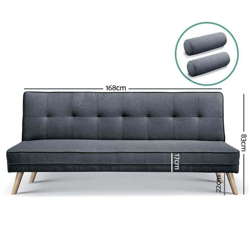 3 Seater Fabric Sofa Bed - Charcoal - Furniture > Sofas - Rivercity House & Home Co. (ABN 18 642 972 209) - Affordable Modern Furniture Australia