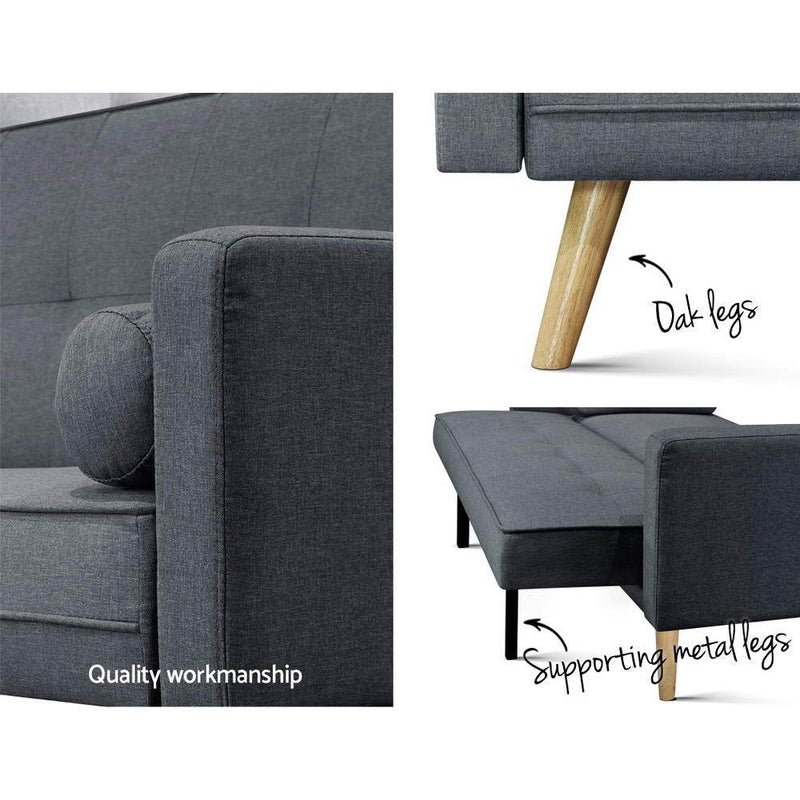 3 Seater Fabric Sofa Bed - Charcoal - Furniture > Sofas - Rivercity House & Home Co. (ABN 18 642 972 209) - Affordable Modern Furniture Australia