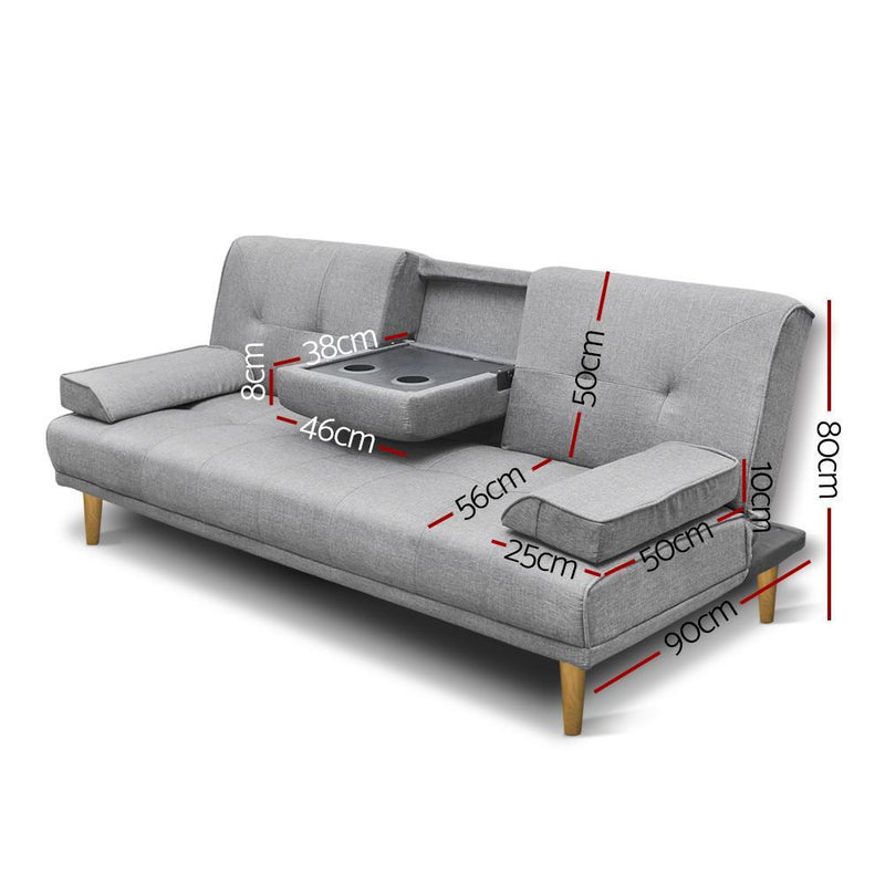 3 Seater Fabric Sofa Bed (Grey) - Rivercity House & Home Co. (ABN 18 642 972 209) - Affordable Modern Furniture Australia