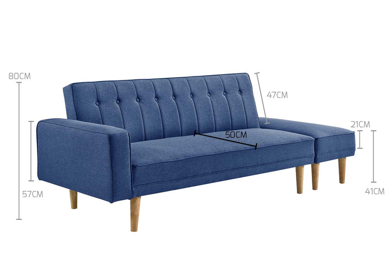3 Seater Fabric Sofa Bed with Ottoman (Blue) - Furniture - Rivercity House & Home Co. (ABN 18 642 972 209) - Affordable Modern Furniture Australia