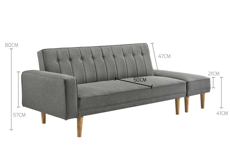 3 Seater Fabric Sofa Bed with Ottoman (Light Grey) - Rivercity House & Home Co. (ABN 18 642 972 209) - Affordable Modern Furniture Australia