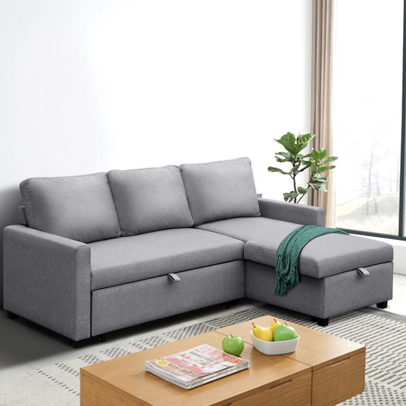 3 Seater Fabric Sofa Bed with Storage - Grey - Furniture > Sofas - Rivercity House & Home Co. (ABN 18 642 972 209) - Affordable Modern Furniture Australia
