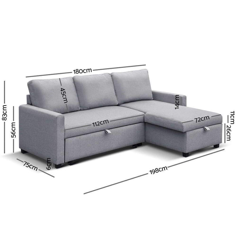 3 Seater Fabric Sofa Bed with Storage - Grey - Furniture > Sofas - Rivercity House & Home Co. (ABN 18 642 972 209) - Affordable Modern Furniture Australia