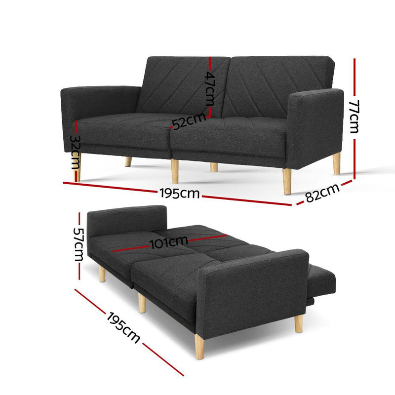3 Seater Futon Couch (Dark Grey) - Furniture > Sofas - Rivercity House & Home Co. (ABN 18 642 972 209) - Affordable Modern Furniture Australia