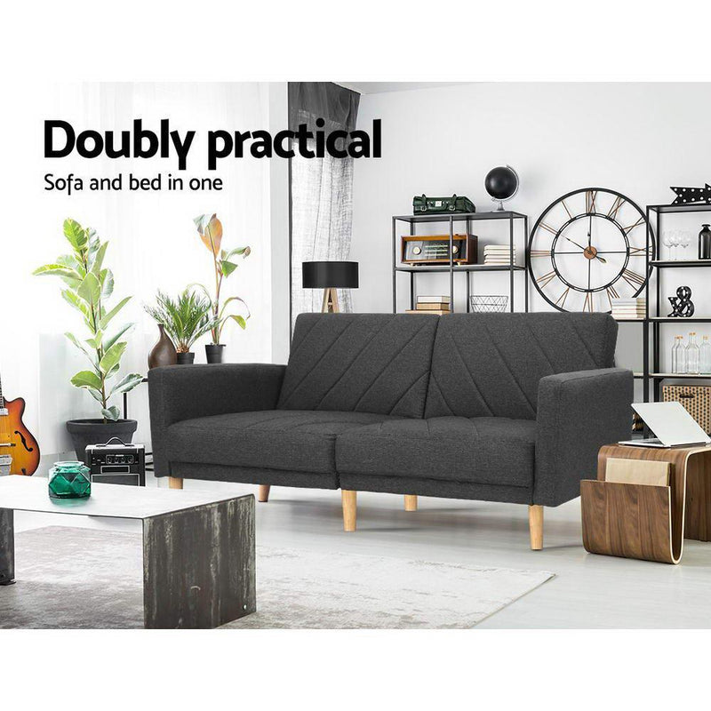 3 Seater Futon Couch (Dark Grey) - Furniture > Sofas - Rivercity House & Home Co. (ABN 18 642 972 209) - Affordable Modern Furniture Australia