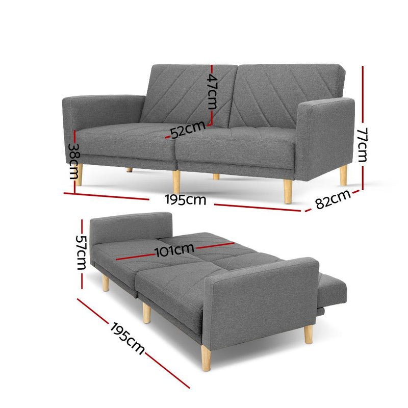 3 Seater Futon Couch (Grey) - Furniture > Sofas - Rivercity House & Home Co. (ABN 18 642 972 209) - Affordable Modern Furniture Australia