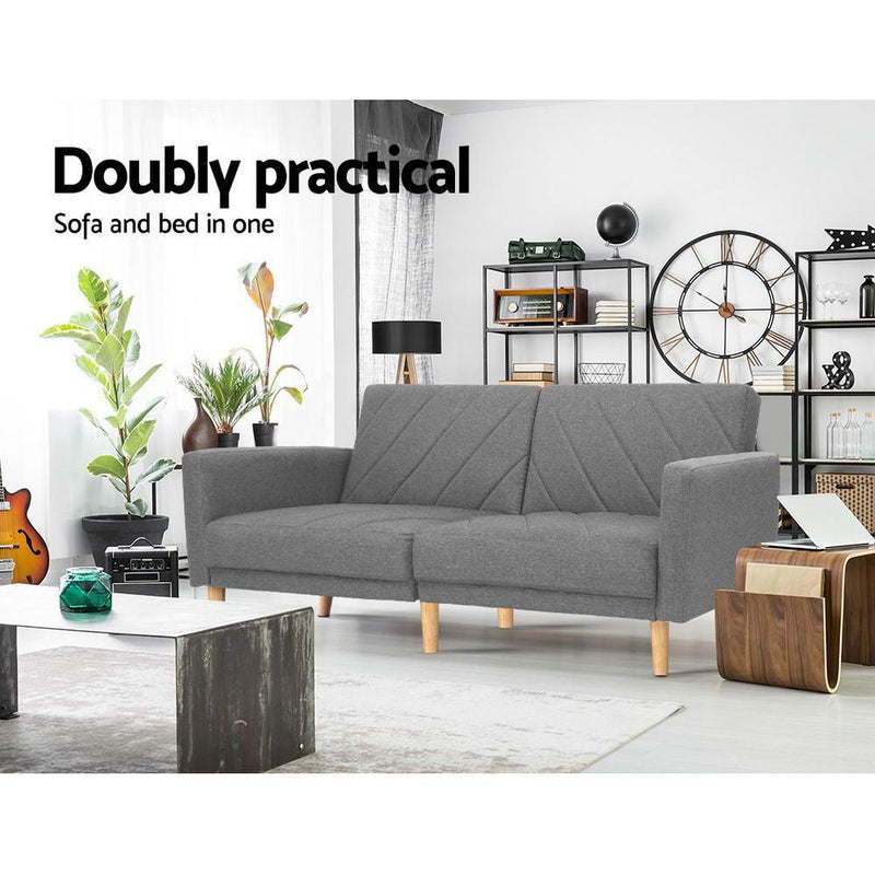 3 Seater Futon Couch (Grey) - Furniture > Sofas - Rivercity House & Home Co. (ABN 18 642 972 209) - Affordable Modern Furniture Australia