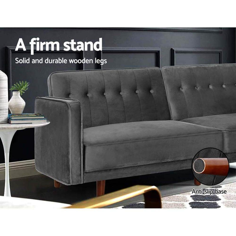 3 Seater Futon Couch Recliner (Velvet Grey) - Furniture > Sofas - Rivercity House & Home Co. (ABN 18 642 972 209) - Affordable Modern Furniture Australia