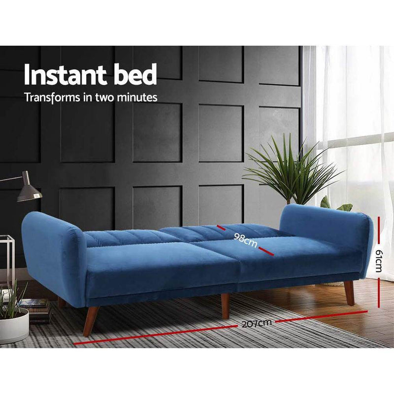 3 Seater Futon Couch (Velvet Blue) - Furniture > Sofas - Rivercity House & Home Co. (ABN 18 642 972 209) - Affordable Modern Furniture Australia