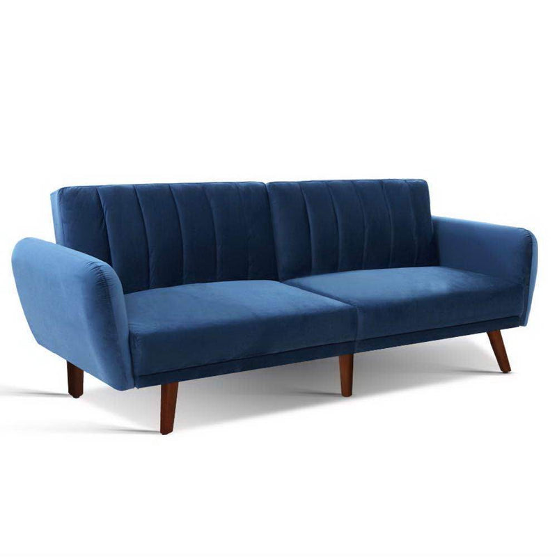 3 Seater Futon Couch (Velvet Blue) - Furniture > Sofas - Rivercity House & Home Co. (ABN 18 642 972 209) - Affordable Modern Furniture Australia