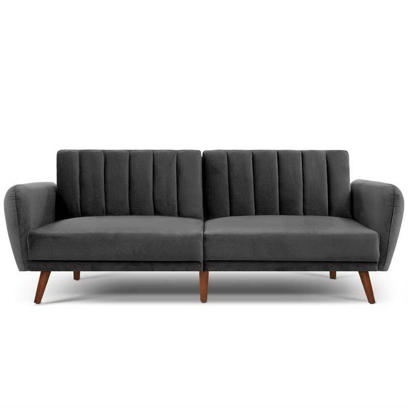 3 Seater Futon Couch (Velvet Grey) - Furniture > Sofas - Rivercity House & Home Co. (ABN 18 642 972 209) - Affordable Modern Furniture Australia