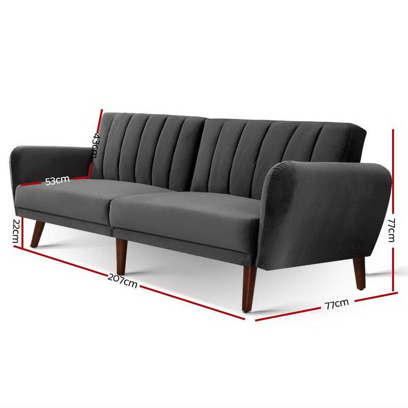 3 Seater Futon Couch (Velvet Grey) - Furniture > Sofas - Rivercity House & Home Co. (ABN 18 642 972 209) - Affordable Modern Furniture Australia