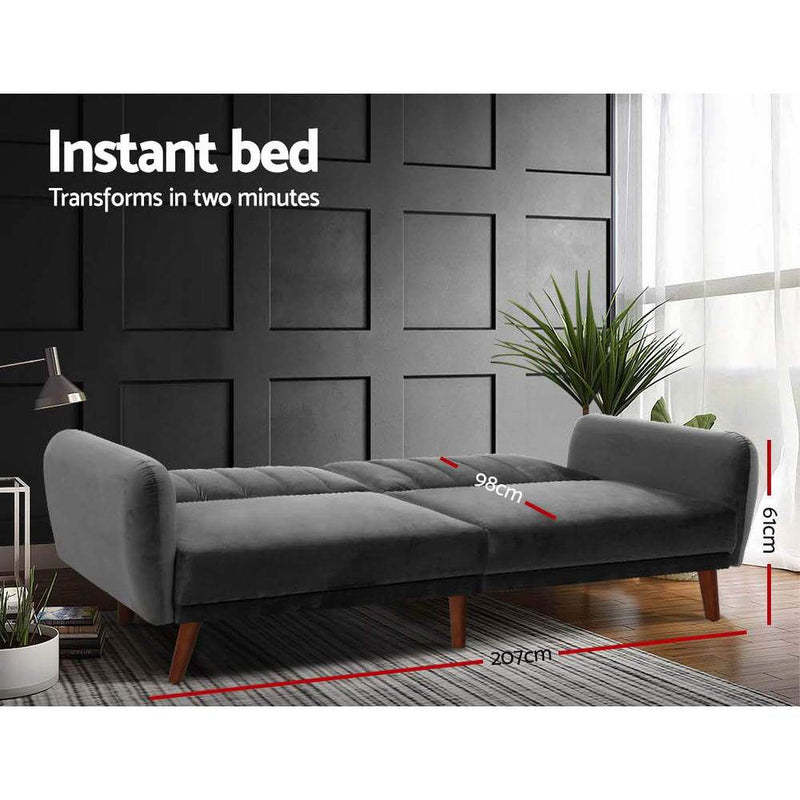 3 Seater Futon Couch (Velvet Grey) - Furniture > Sofas - Rivercity House & Home Co. (ABN 18 642 972 209) - Affordable Modern Furniture Australia