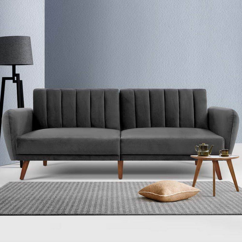 3 Seater Futon Couch (Velvet Grey) - Furniture > Sofas - Rivercity House & Home Co. (ABN 18 642 972 209) - Affordable Modern Furniture Australia