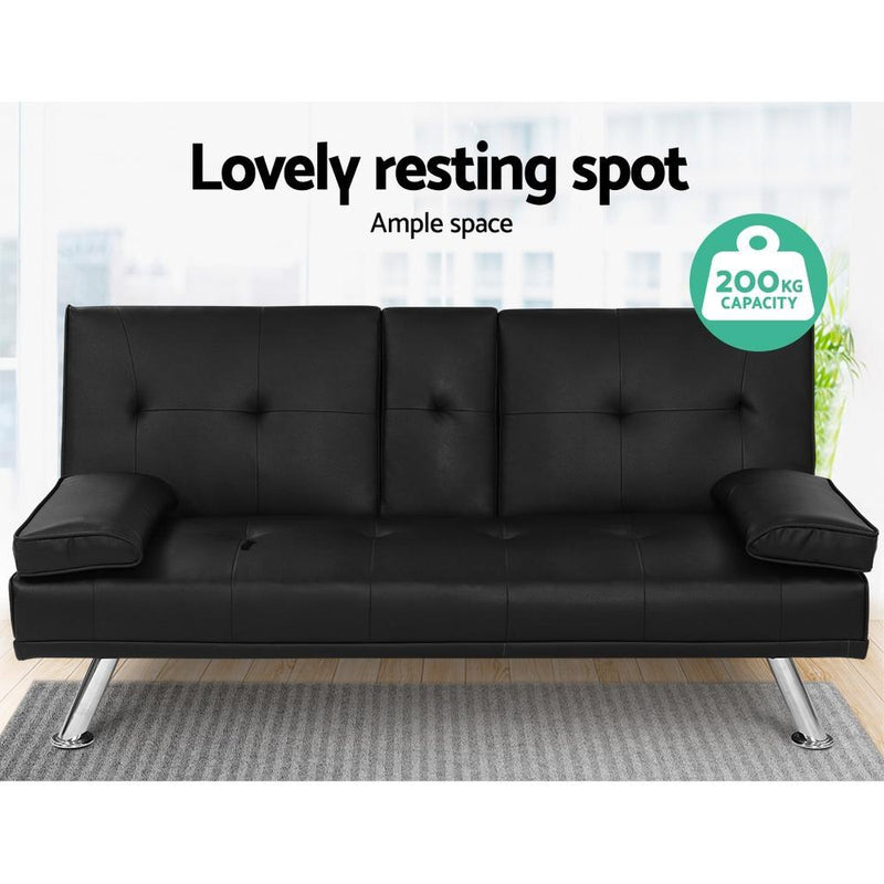 3 Seater Leather Cup Holder Recliner Sofa Bed - Furniture > Sofas - Rivercity House And Home Co.