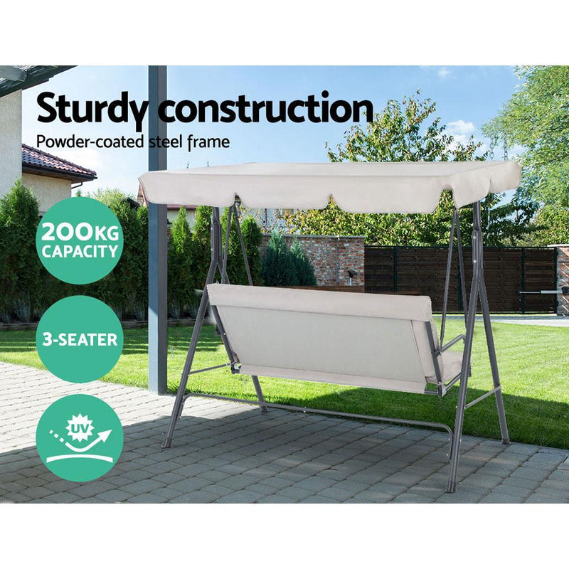 3 Seater Outdoor Swing Chair (Beige) - Brand - Rivercity House & Home Co. (ABN 18 642 972 209) - Affordable Modern Furniture Australia