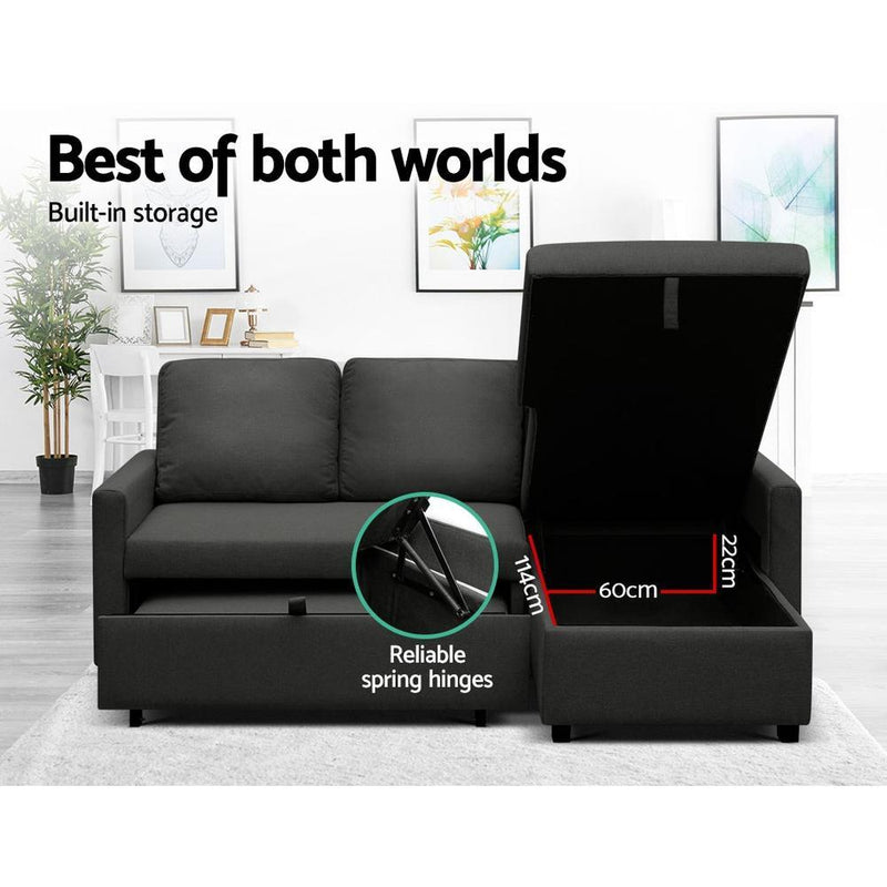 3 Seater Sofa Bed With Storage (Charcoal) - Furniture > Sofas - Rivercity House & Home Co. (ABN 18 642 972 209) - Affordable Modern Furniture Australia