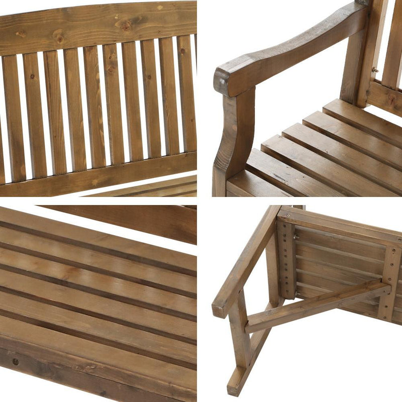 Wooden Garden Bench Chair Natural Outdoor Furniture Decor Patio Deck 3 Seater - Rivercity House & Home Co. (ABN 18 642 972 209) - Affordable Modern Furniture Australia