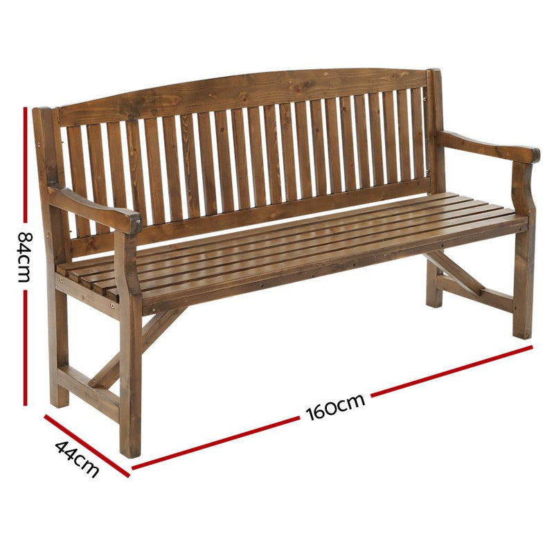 Wooden Garden Bench Chair Natural Outdoor Furniture Decor Patio Deck 3 Seater - Rivercity House & Home Co. (ABN 18 642 972 209) - Affordable Modern Furniture Australia